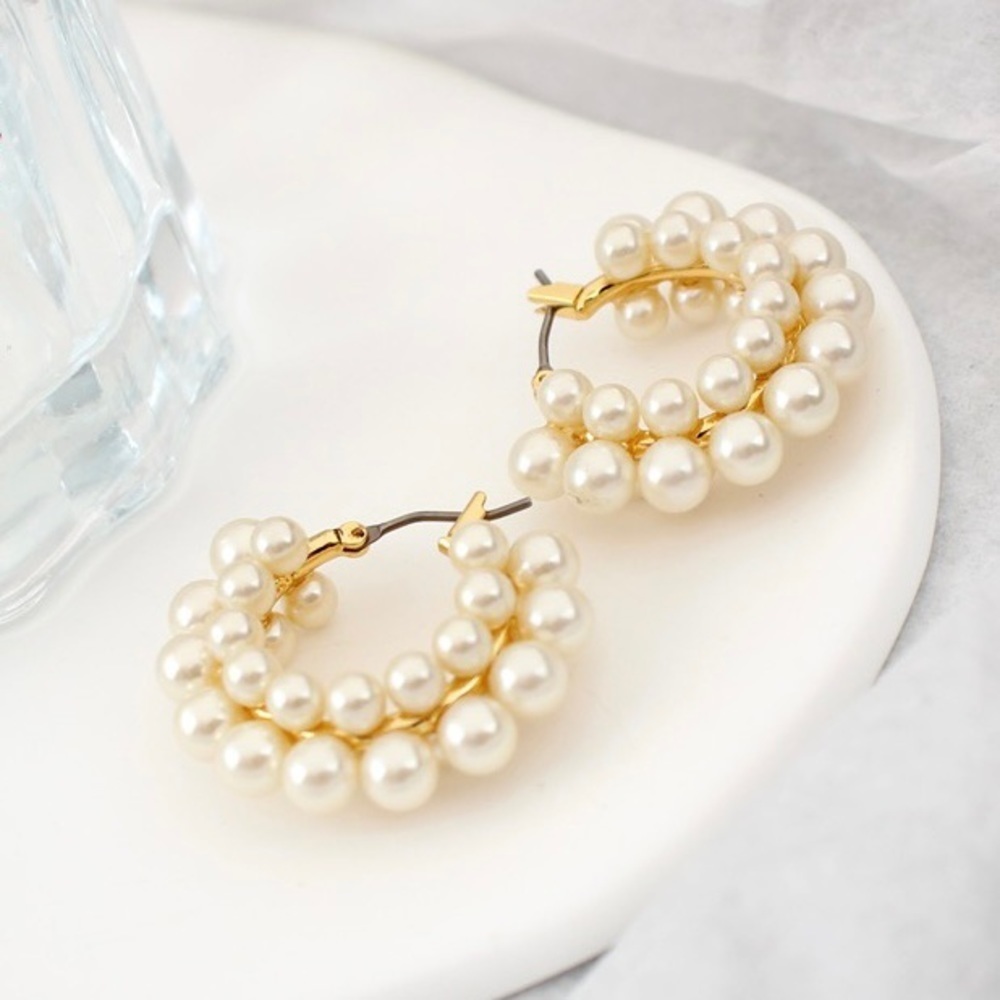 J.Crew Layered Mini Pearl Hoop Earrings